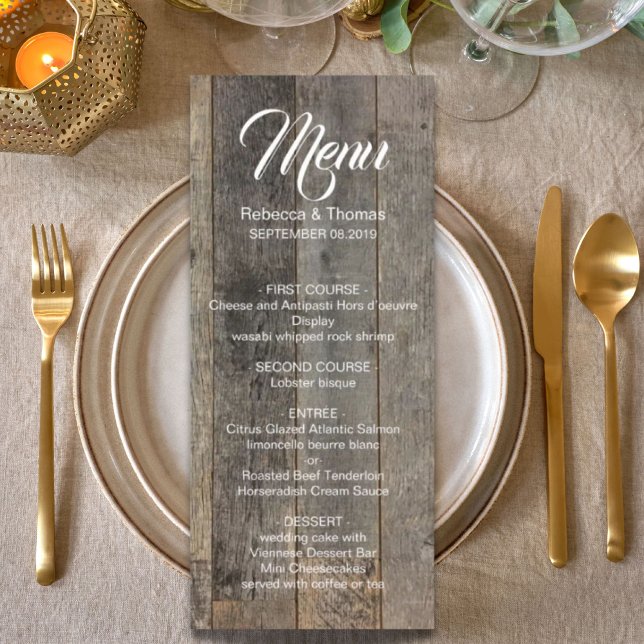 Rustikale Western Holzkornstall Hochzeit Menükarte (rustic western country woodgrain barn wedding menu)