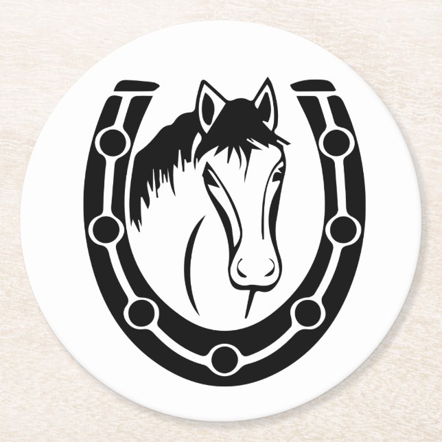 Rustikale Western Horse Country Wedding Horseshoe Runder Pappuntersetzer (Vorderseite)