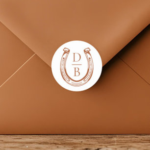 Rustikale Western-Hufeisen-Monogramm-Hochzeit Runder Aufkleber