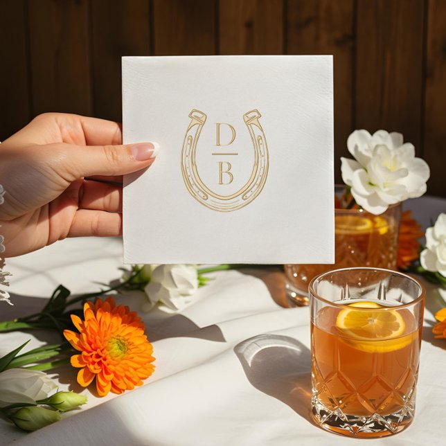 Rustikale Western-Hufeisen-Monogramm-Hochzeit Servietten Mit Folie (Rustic Western Horseshoe Custom Monogram Wedding Foil Napkins)