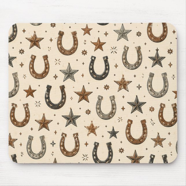 Rustikale Western Hufeisen & Sterne Cowboy Ranch P Mousepad (Vorne)