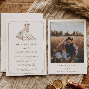 Rustikale Western-Land-Hochzeit-Skizze Foto-Hochze Einladung