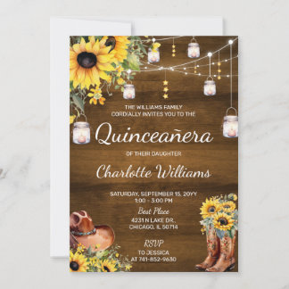 Rustikale Western Quinceañera-Geburtstagsfeier Einladung