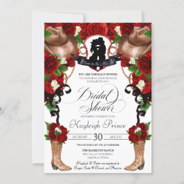 Rustikale Western Rote Rosen Cowgirl Brautparty In Einladung