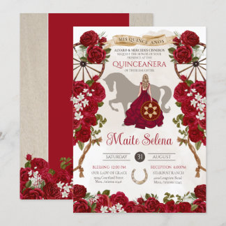 Rustikale Western Rote Rosen Floral Charro Quincea Einladung