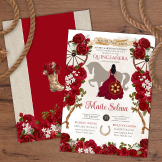 Rustikale Western Rote Rosen Floral Charro Quincea Einladung