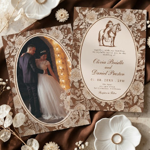 Rustikale Western-Spitzen-Hochzeit Chocolatebraun Einladung