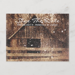 rustikale Westernlandwinter-Scheunenhochzeit Ankündigungspostkarte