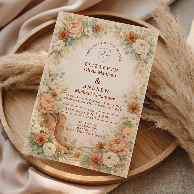 Rustikale westliche Blumenbogenhochzeit Einladung (Von Creator hochgeladen)