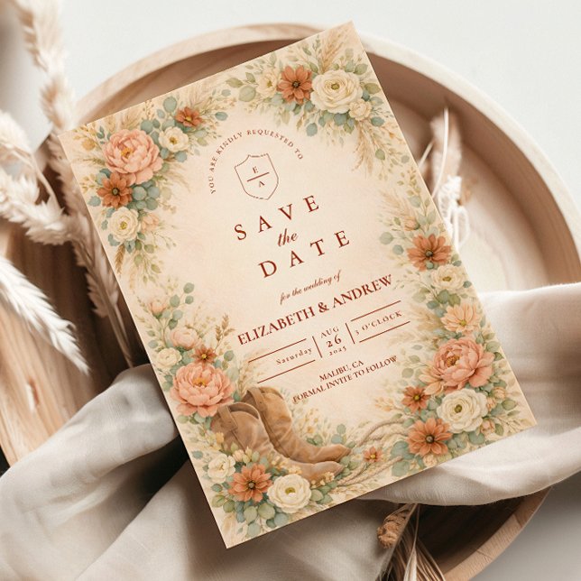 Rustikale westliche Blumenbogenhochzeit Save The Date (Von Creator hochgeladen)