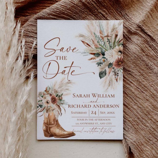Rustikale westliche Boho-Karte zum Speichern des T (Rustic Terracotta Wedding Save the Dates, Western Cowgirls Fall Boho)