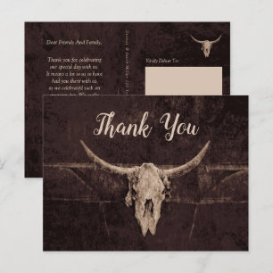Rustikale westliche braune Bullenschädel-Hochzeit  Postkarte