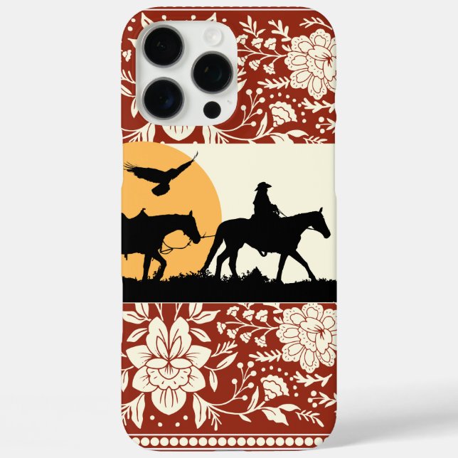 Rustikale westliche Cowboy-Pferd-Blumen-Volkskunst Case-Mate iPhone Hülle (Rückseite)