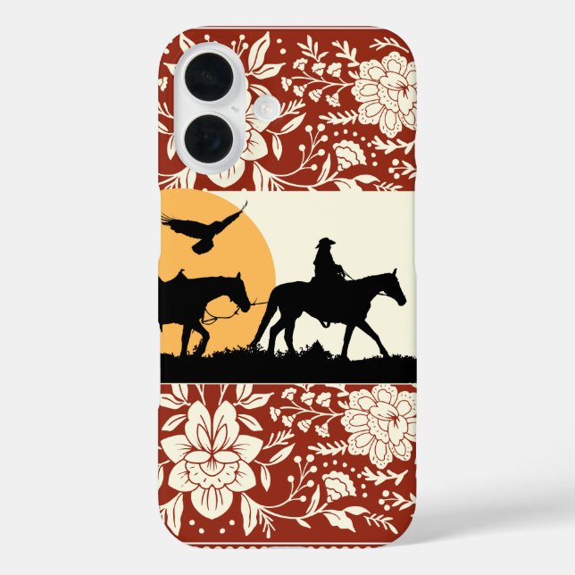 Rustikale westliche Cowboy-Pferd-Blumen-Volkskunst Case-Mate iPhone Hülle (Rückseite)