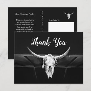 Rustikale westliche Schwarz-Weiß-Stier-Schädel-Hoc Postkarte