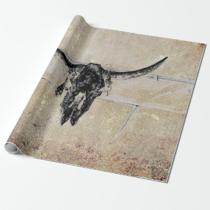 Rustikale westliche schwarze Bullenschädel-Sepia-T Geschenkpapier