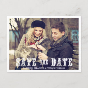 RUSTIKALE WESTLICHE SKRIPTFOTO SAVE THE DATE POSTK ANKÜNDIGUNGSPOSTKARTE