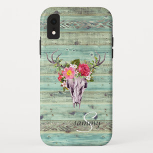 Rustikale westliche Türkis-Holz-Hirsch-Schädel-Mon Case-Mate iPhone Hülle