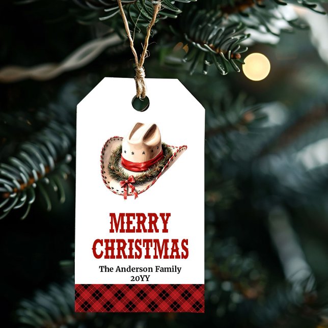Rustikale westliche Weihnachtsgeschenkkarte mit Co Geschenkanhänger (Rustic Western Christmas gift tag with cowboy hat)