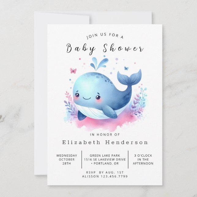 Rustikale Whale Baby-Dusche Einladung (Vorderseite)