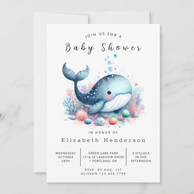 Rustikale Whale Baby-Dusche Einladung (Vorderseite)