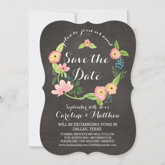 Rustikale Whimsical Granny Chic Hipster Chalkboard Save The Date (Vorderseite)