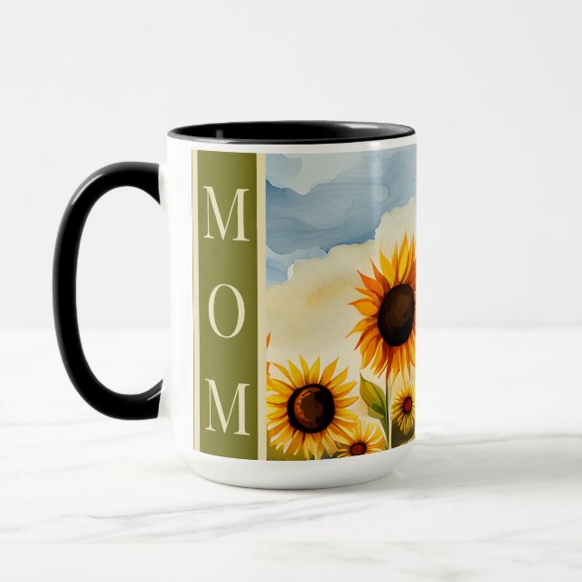 Rustikale Whimsikfarben Sonnenblumen Mama Tasse (Links)