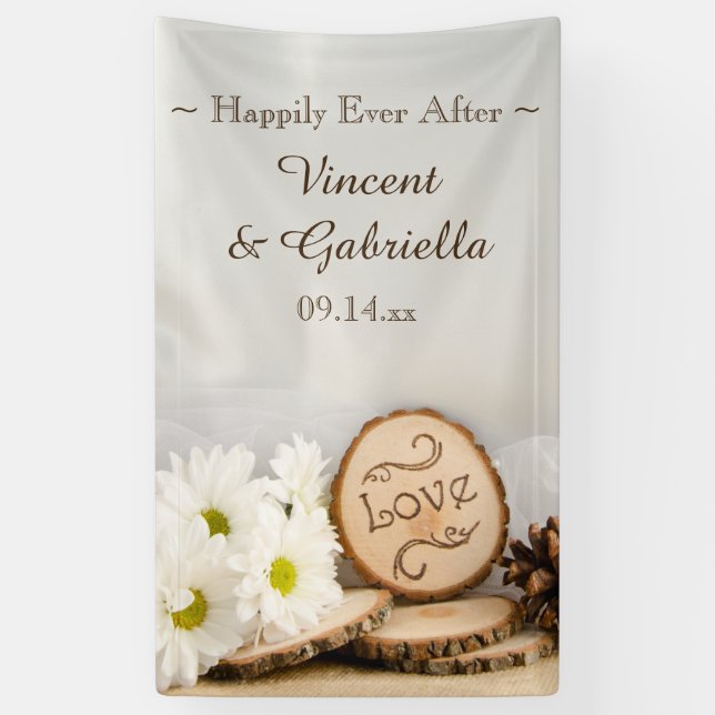 Rustikale White Daisies Woodland Wedding Banner (Vertikal)