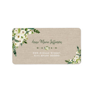 Rustikale White Floral Burlap Handwriting-Hochzeit Adressaufkleber