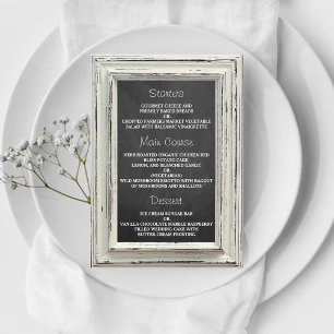 Rustikale White Frame & Chalkboard Hochzeitskollek Menükarte