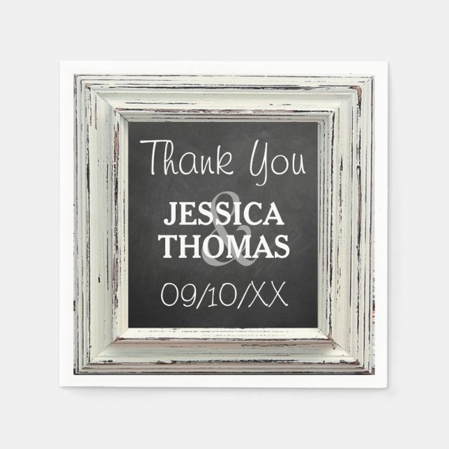 Rustikale White Frame & Chalkboard Hochzeitskollek Serviette (Vorderseite)