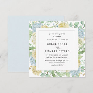 Rustikale White Rose Blue Hydrangea Square Wedding Einladung