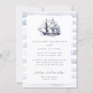 Rustikale White Watercolor Nautical Ship Wedding Einladung