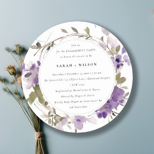 Rustikale Wiese Lilac Floral Wreath Verlobung Einladung