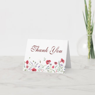 Rustikale Wiesen-Mohn- und Lavendel-Hochzeit Dankeskarte