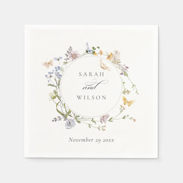 Rustikale Wiesenblumenschmetterlingshochzeit Serviette (Vorderseite)
