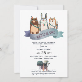 Rustikale WILD ONE Woodland Animals Tribal Baby Bo Einladung