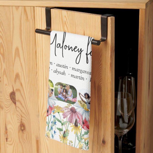 Rustikale Wildblume 5 Foto Familienname Vornamen Geschirrtuch (Drittel gefaltet)