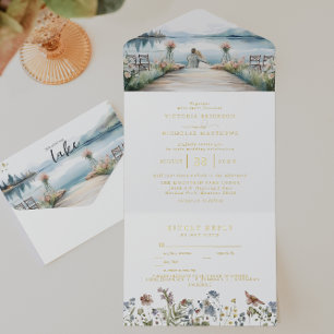Rustikale Wildblume am See   Boho Wedding All-in-One-Einladung