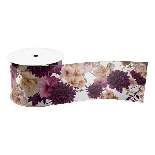 Rustikale Wildblume Bloral Burgund & Blush Wedding Satinband (Spule)