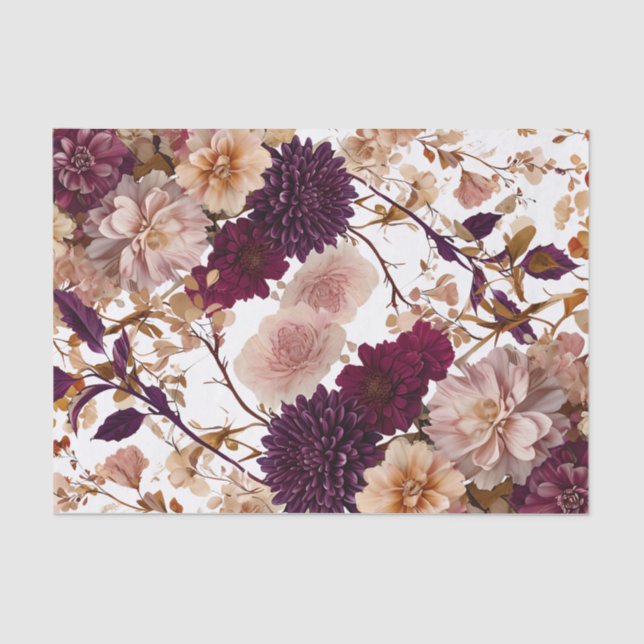 Rustikale Wildblume Bloral Burgund & Blush Wedding Seidenpapier (Vorderseite)
