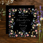 Rustikale Wildblume Blumengarten Schwarze Hochzeit Save The Date<br><div class="desc">Die Präsentation unserer neuen Save the Date-Karte - eine exquisite Mischung aus Einfachheit und Eleganz. Mit seiner anmutigen Kalligraphie und einem atemberaubenden, unregelmäßigen Rahmen, der von lebhaften Wildblumen geschmückt ist, Set diese Einladung für eine wirklich bezaubernde Feier. Markieren Sie das Datum im Stil und laden Sie Ihre Lieben ein, den...</div>