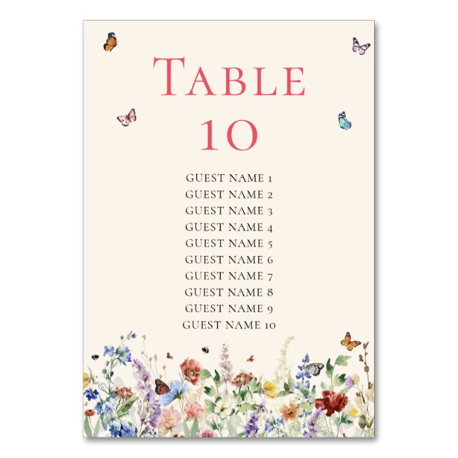 Rustikale Wildblume Blumenhochzeit Tischnummer (Vorderseite)