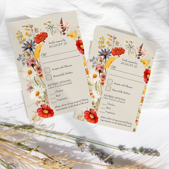 Rustikale Wildblume Blumenhochzeit und Entree-Opti RSVP Karte (Wedding RSVP with entree options from Rustic Wildflower Wedding Collection by Darling & May
)