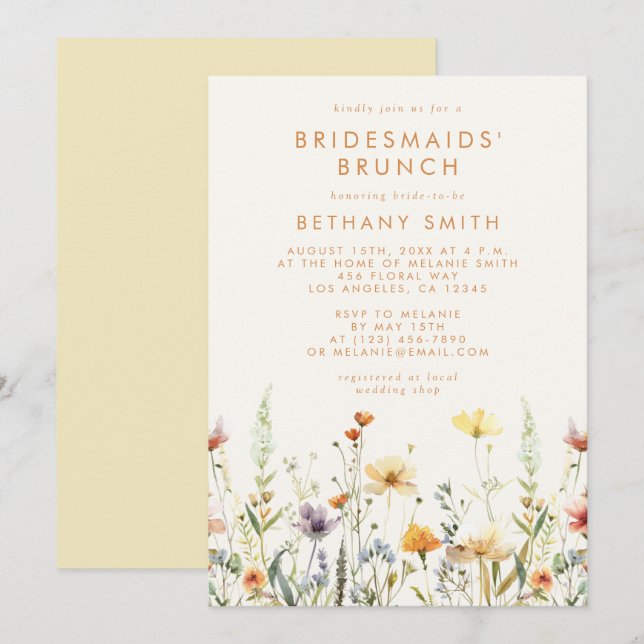 Rustikale Wildblume Bridesmaier Brunch Einladung (Vorne/Hinten)