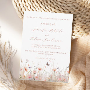 Rustikale Wildblume Dusty Pink Meadow Wedding Einladung