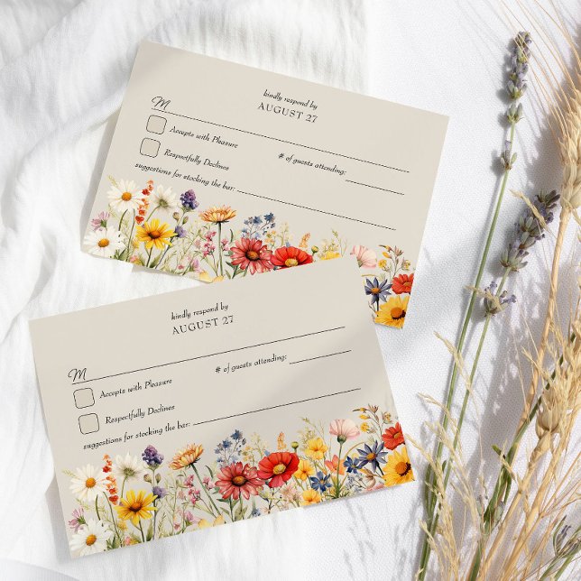 Rustikale Wildblume Elegante Einfache Hochzeit RSVP Karte (Simple Floral RSVP Card from Rustic Wildflower Wedding Collection by Darling & May)