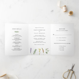 Rustikale Wildblume Elegante Hochzeit Dreifach Gefaltete Einladung