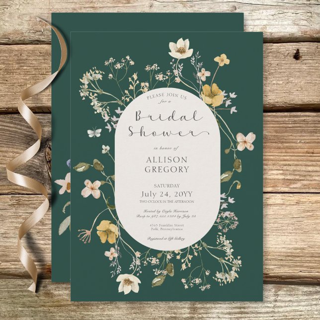 Rustikale Wildblume Frame Green Brautparty Einladung (Rustic Wildflower Frame Green Bridal Shower Invitation)
