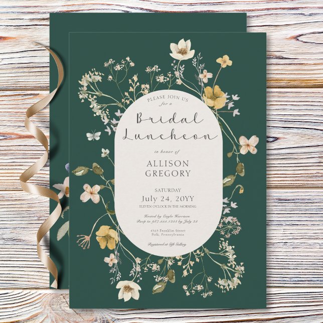 Rustikale Wildblume Frame Green Bridal Luncheon Einladung (Rustic Wildflower Frame Green Bridal Luncheon Invitation)